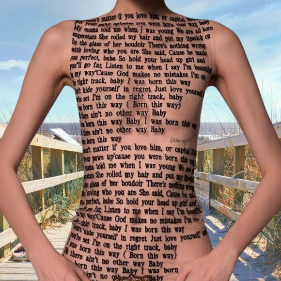 🎤 Bold Statement Mesh Shirt – Born This Way Lyrics, Size Small, stretchy - Picture 2 of 5